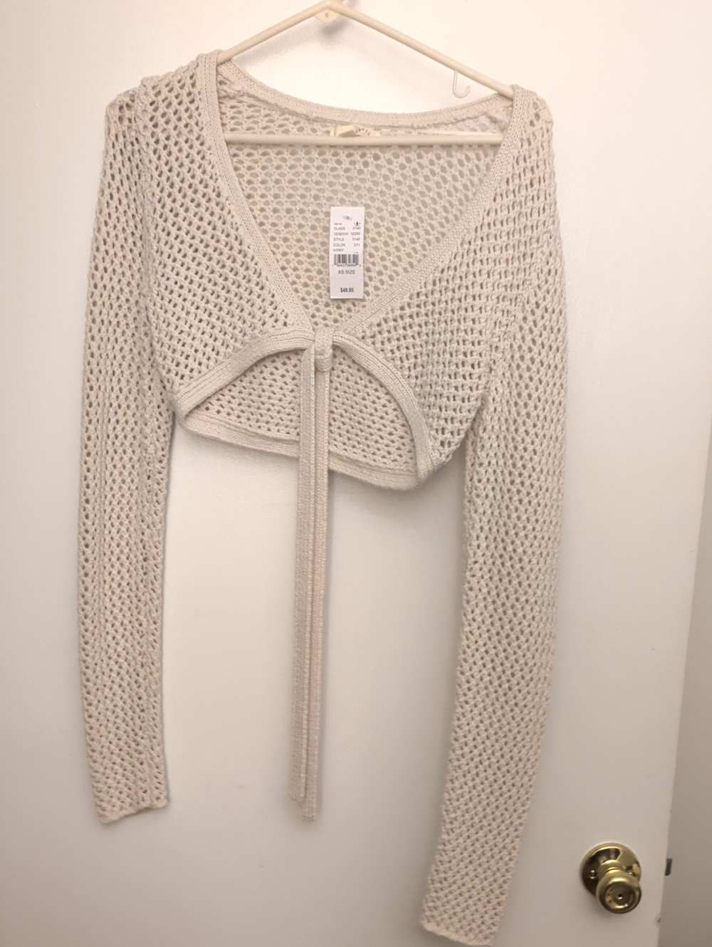 La Hearts Cream Open-Knit V-Neck Tie-Front Sweater Top